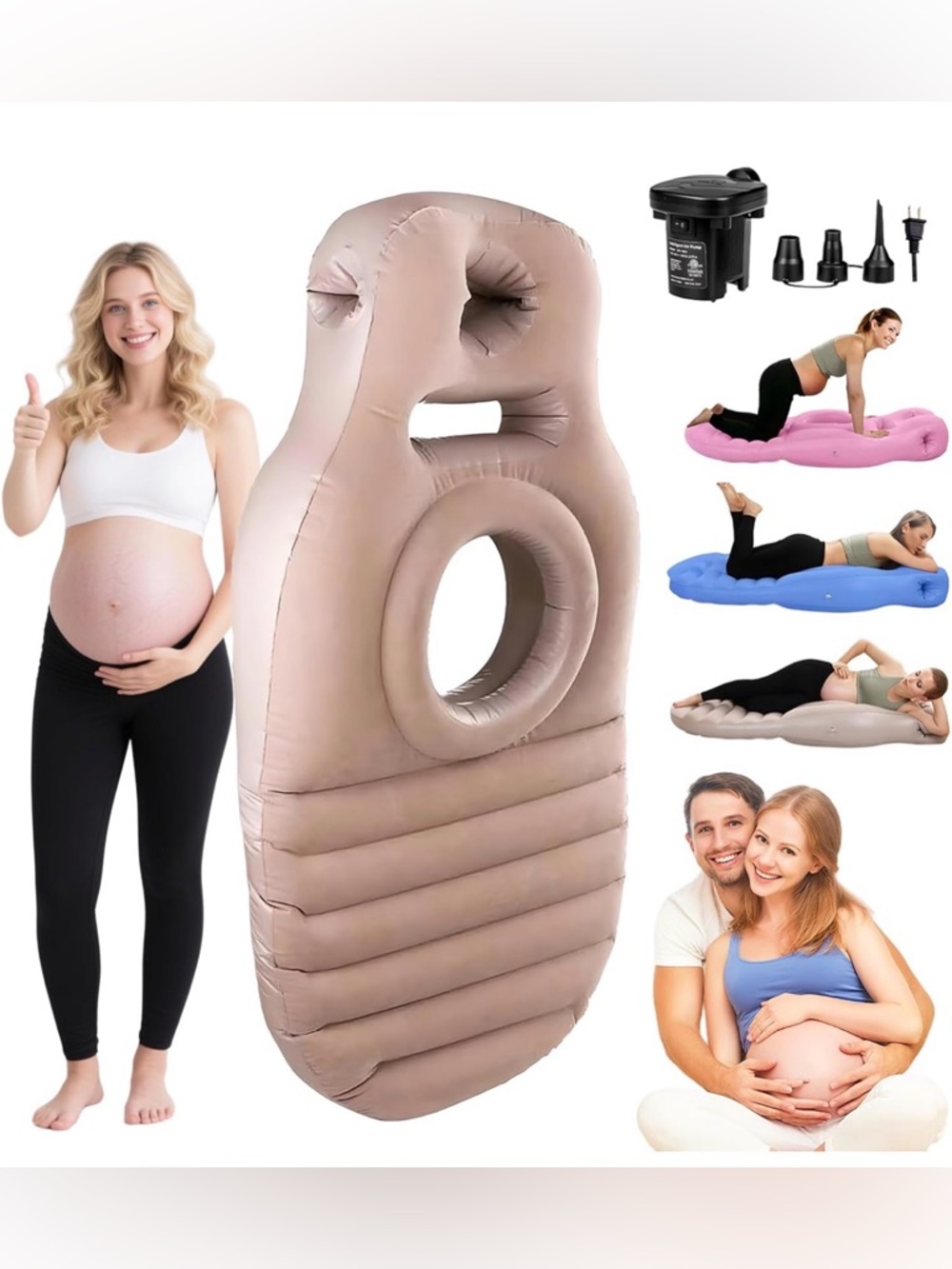 PregSpag Pregnancy Blow Up Pillow, Belly Mattress Electric Pump, Gray